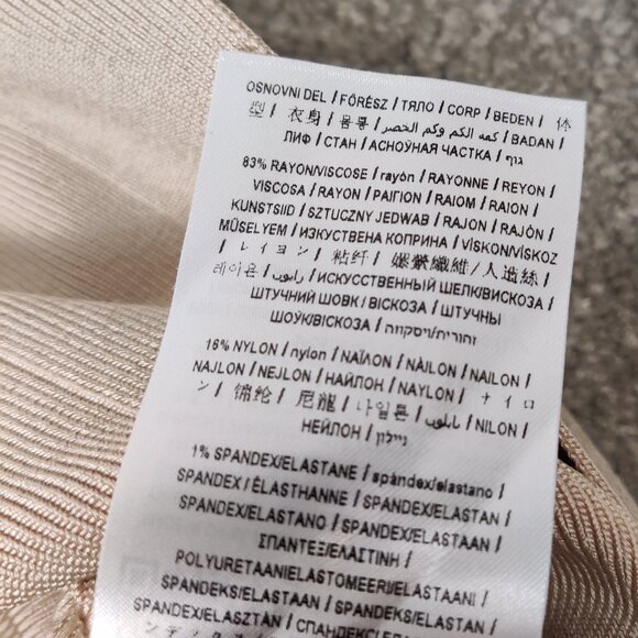 Marciano LA Women's Mini Dress Size L Beige Bandage Bodycon Square Neck Deep V - Picture 4 of 11